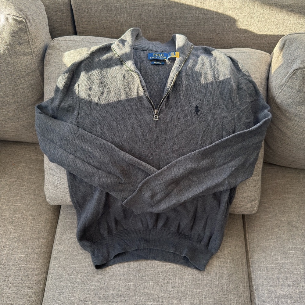 Polo by Ralph Lauren Men's Pima Cotton Charcoal Zip-Up Sweater